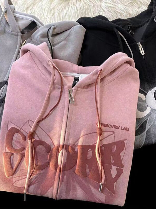 Deeptown Hip Hop Hanorace supradimensionate cu fermoar pentru femei Harajuku Grunge Imprimare grafică Hanorace subțiri pentru cupluri Topuri Paltoane Kpop Streetwear