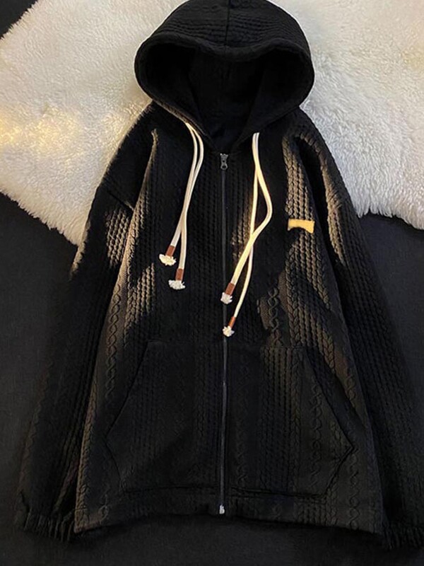 Proljetne majice s kapuljačom na patentni zatvarač Ženska ulična odjeća Kardigan dugih rukava Gornja tkanina Ženske slobodne majice s patentnim zatvaračem, starinski džep