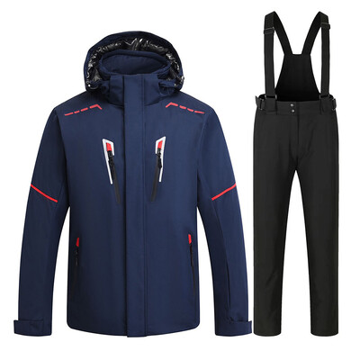 Kiváló minőségű síruha téli szabadtéri termálsídzseki és táskás hónadrág vízálló téli ruhák férfi snowboard ruha