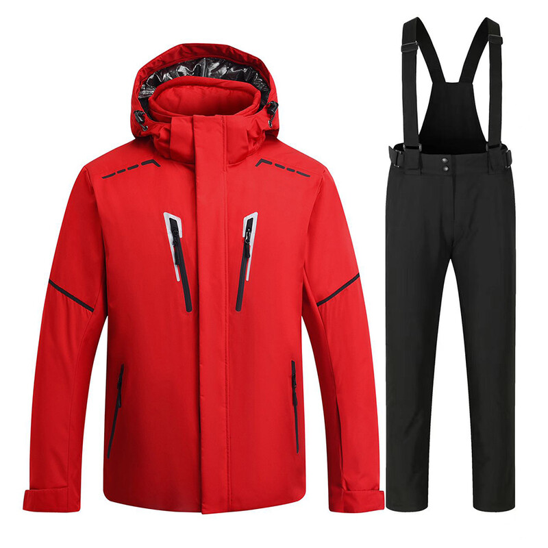 Kiváló minőségű síruha téli szabadtéri termálsídzseki és táskás hónadrág vízálló téli ruhák férfi snowboard ruha