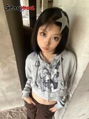 Genayooa Aesthetics Grunge majica s kapuljačom iz 2000-ih Ženska skraćena majica s kapuljačom s printom Y2k Vintage Streetwear Sweatshirt E-girls Japanski kaput Kawaii