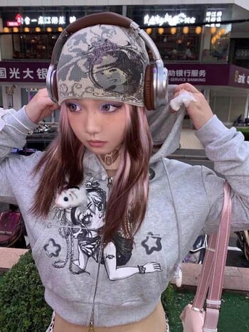 Genayooa 2000s Aesthetics Grunge Hoodie Women Print Cropped Hoody Y2k Vintage Streetwear Суичър E-girls Japanese Coat Kawaii