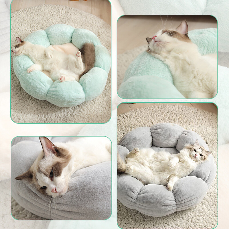 Novi mačji krevet u obliku cvijeta za unutarnju udobnu postelju za kućne ljubimce Super mekana plišana košara za pse Topla kućna vreća za spavanje Jastuk Gnijezdo za pse