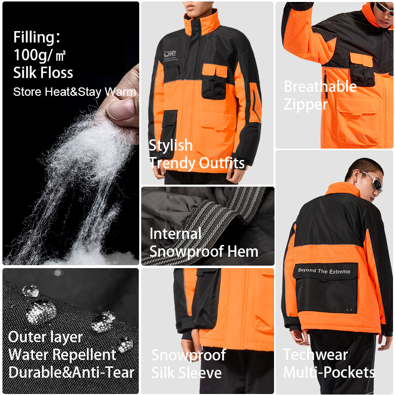 Jachetă de schi LDSKI, femei, bărbați, îmbrăcăminte termică, jachetă de vânt, impermeabilă, buzunare de munte, costum de iarnă, haină de zăpadă, îmbrăcăminte pentru snowboard.
