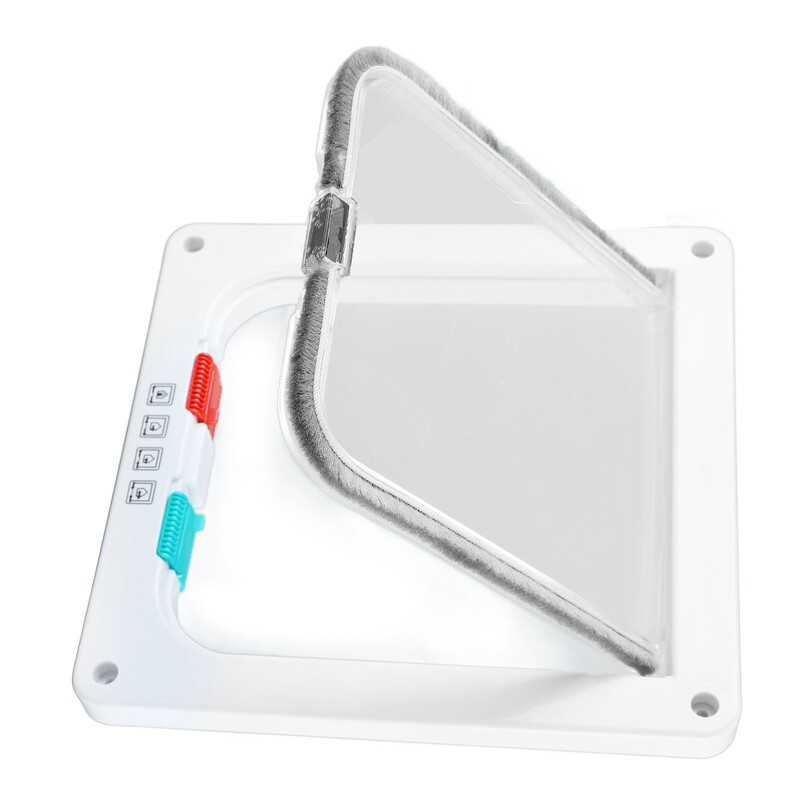 Kačių atvartų durys, rakinamos, mažai triukšmingos vidinės išorinės kačiuko durelės, skirtos langui