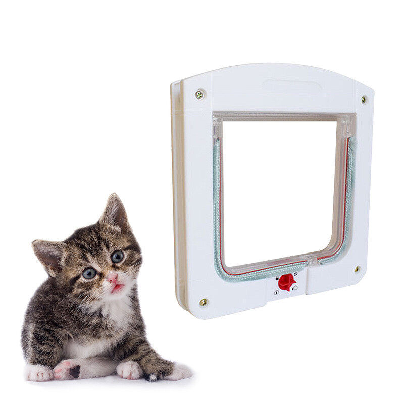 Valdomos naminių gyvūnėlių įėjimo ir išėjimo durys katės saugios angos durys naminiams gyvūnėliams S dydis Balta