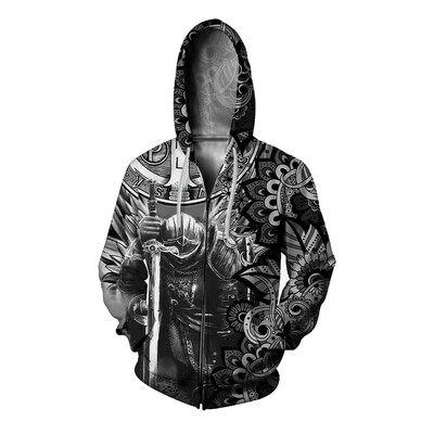 Knight Hooded Zip-up Armor Hooded Man Φούτερ με 3D εκτύπωση Γραφικές κουκούλες Cool New σε φούτερ και μπλούζες Y2k Ανδρικά ρούχα