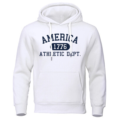 America 1776 Athletic Dept Letter Print Mans Hoodies Kabatas O-veida kakla džemperis Rudens mīksts džemperis Ikdienas brīvs vīriešu apģērbs