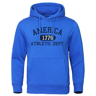 America 1776 Athletic Dept Letter Print Mans Hoodies Kabatas O-veida kakla džemperis Rudens mīksts džemperis Ikdienas brīvs vīriešu apģērbs