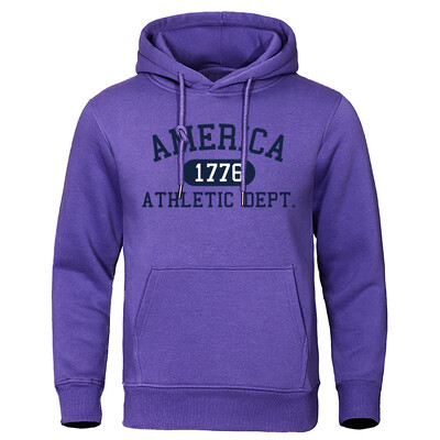 America 1776 Athletic Dept Letter Print Mans Hoodies Kabatas O-veida kakla džemperis Rudens mīksts džemperis Ikdienas brīvs vīriešu apģērbs