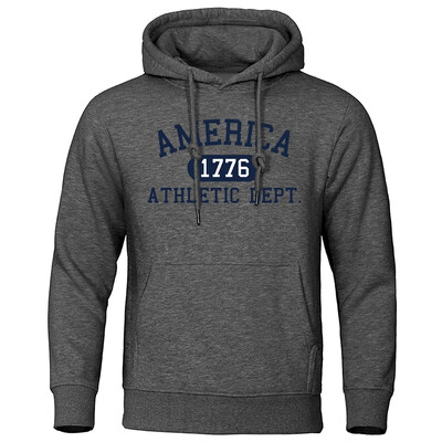 America 1776 Athletic Dept Letter Print Mans Hoodies Kabatas O-veida kakla džemperis Rudens mīksts džemperis Ikdienas brīvs vīriešu apģērbs