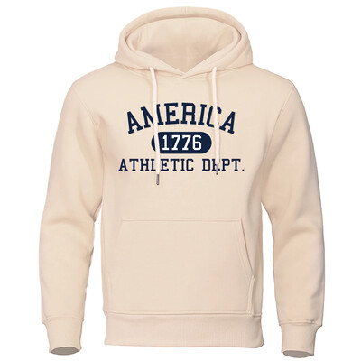 America 1776 Athletic Dept Letter Print Mans Hoodies Kabatas O-veida kakla džemperis Rudens mīksts džemperis Ikdienas brīvs vīriešu apģērbs