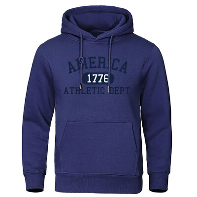 America 1776 Athletic Dept Letter Print Mans Hoodies Kabatas O-veida kakla džemperis Rudens mīksts džemperis Ikdienas brīvs vīriešu apģērbs