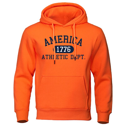 America 1776 Athletic Dept Letter Print Mans Hoodies Kabatas O-veida kakla džemperis Rudens mīksts džemperis Ikdienas brīvs vīriešu apģērbs