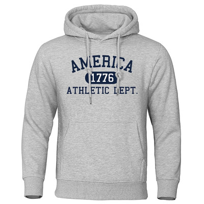 America 1776 Athletic Dept Letter Print Mans Hoodies Kabatas O-veida kakla džemperis Rudens mīksts džemperis Ikdienas brīvs vīriešu apģērbs