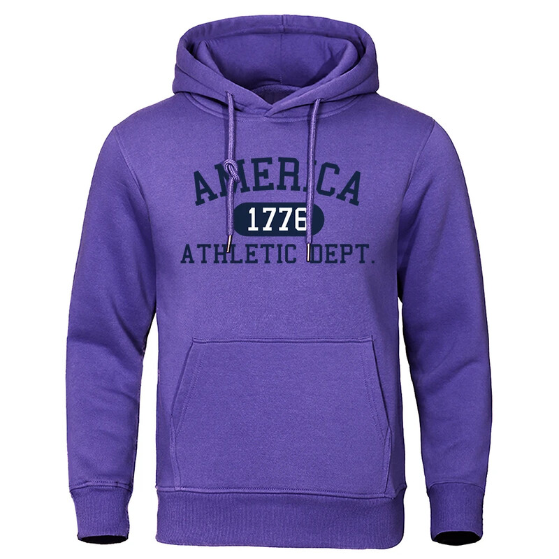 America 1776 Athletic Dept Letter Print Mans Hoodies Kabatas O-veida kakla džemperis Rudens mīksts džemperis Ikdienas brīvs vīriešu apģērbs