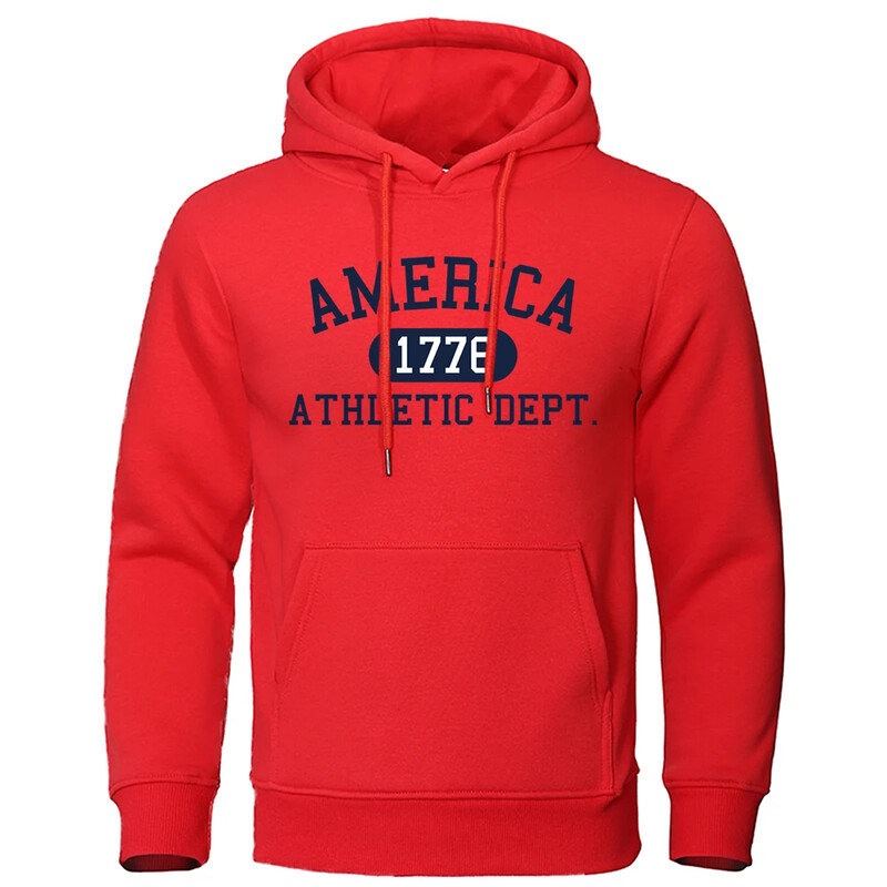 America 1776 Athletic Dept Letter Print Mans Hoodies Kabatas O-veida kakla džemperis Rudens mīksts džemperis Ikdienas brīvs vīriešu apģērbs
