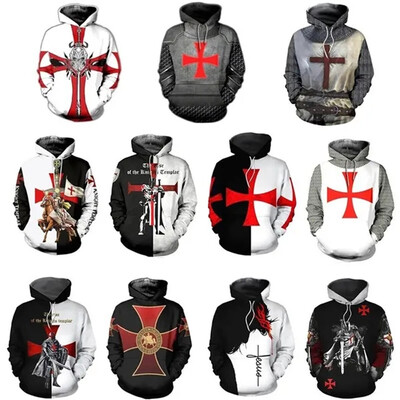 Knight Templar Мъжки суитшърт с качулка 3D печат Мъжки Дамски Ежедневни суичъри с качулка Пуловер Хип-хоп Harajuku Streetwear Горнища