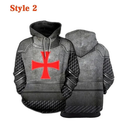 Knight Templar Muška majica s kapuljačom 3D print Muškarci Žene Ležerne majice s kapuljačom Pulover Hip Hop Harajuku Streetwear Topovi