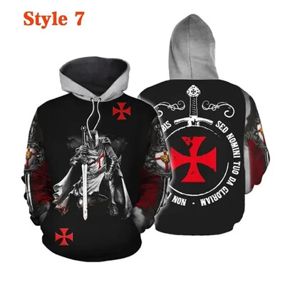 Knight Templar Muška majica s kapuljačom 3D print Muškarci Žene Ležerne majice s kapuljačom Pulover Hip Hop Harajuku Streetwear Topovi