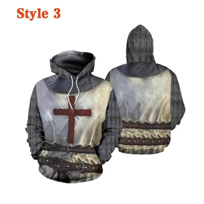 Knight Templar Muška majica s kapuljačom 3D print Muškarci Žene Ležerne majice s kapuljačom Pulover Hip Hop Harajuku Streetwear Topovi