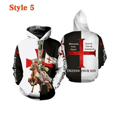 Knight Templar Muška majica s kapuljačom 3D print Muškarci Žene Ležerne majice s kapuljačom Pulover Hip Hop Harajuku Streetwear Topovi