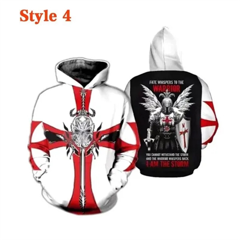 Knight Templar Muška majica s kapuljačom 3D print Muškarci Žene Ležerne majice s kapuljačom Pulover Hip Hop Harajuku Streetwear Topovi