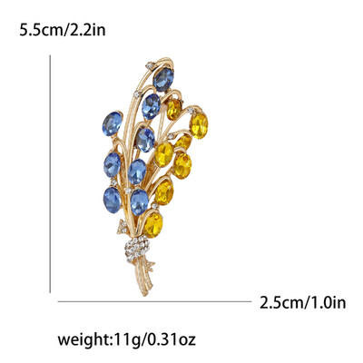 Broșe cu spice de grâu Beaut&Berry pentru femei Ace cu plante cu stras albastru și galben Accesorii casual unisex în 5 culori Cadouri