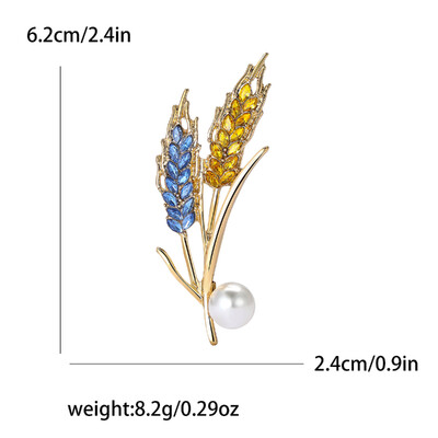 Broșe cu spice de grâu Beaut&Berry pentru femei Ace cu plante cu stras albastru și galben Accesorii casual unisex în 5 culori Cadouri