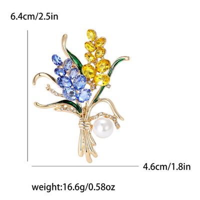 Broșe cu spice de grâu Beaut&Berry pentru femei Ace cu plante cu stras albastru și galben Accesorii casual unisex în 5 culori Cadouri