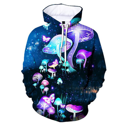 Vicces gombamintás 3D nyomtatott kapucnis pulóver Férfi Női Utcai Ruha Pulcsik Túlméretes Pulóverek Kapucnis pulóverek Gyerek felsők Ruházat