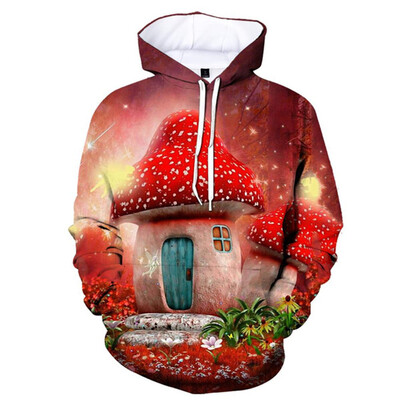 Vicces gombamintás 3D nyomtatott kapucnis pulóver Férfi Női Utcai Ruha Pulcsik Túlméretes Pulóverek Kapucnis pulóverek Gyerek felsők Ruházat