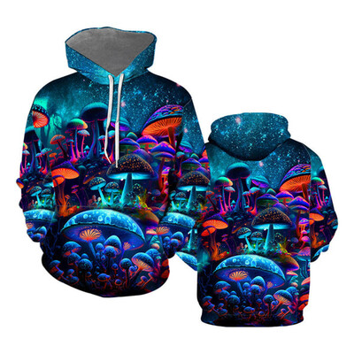 Vicces gombamintás 3D nyomtatott kapucnis pulóver Férfi Női Utcai Ruha Pulcsik Túlméretes Pulóverek Kapucnis pulóverek Gyerek felsők Ruházat