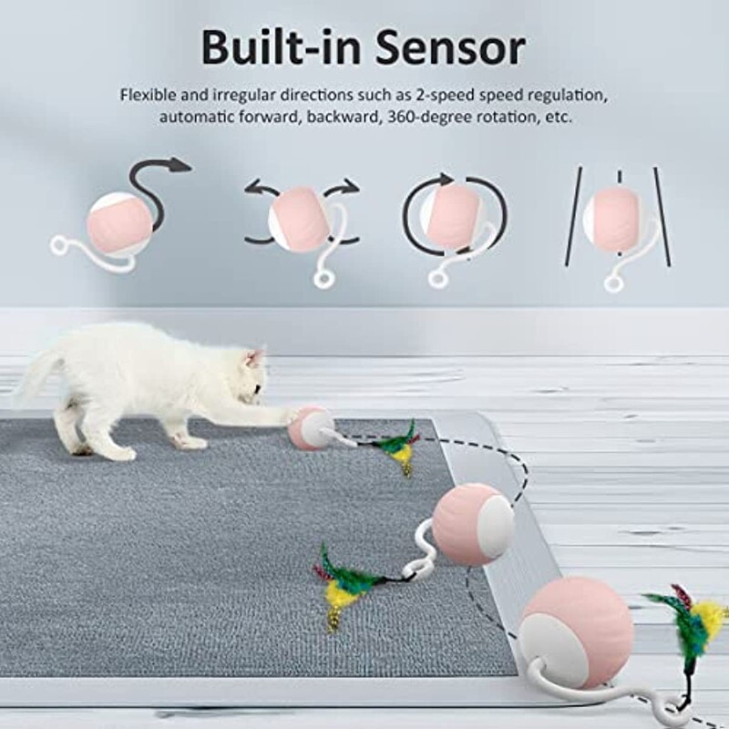 ATUBAN Cat Toy Smart Robotic, Cat Toys for Indoor Cat, Automatic Moving Loptic with Feather Kitten Toys in Pack.USB Punjiva