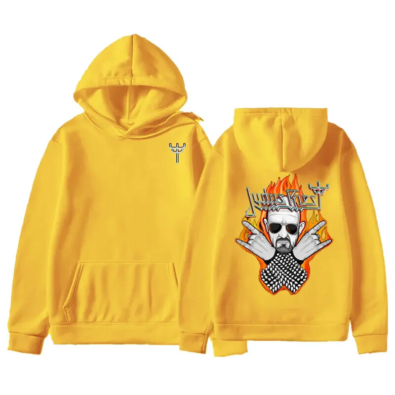 Judas Priest Hoodie Rudens ar garām piedurknēm Street Rock melns Divpusējs dizains Graphic Vintage Band Pulovers Vīriešu džemperis