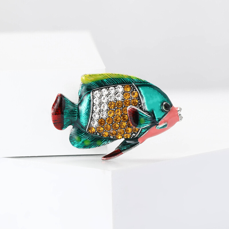 Slatki riblji broševi sa kamenčićima za žene, uniseks igle sa životinjama, dostupni u više boja, ležerni dodaci za zabave, darovi