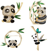 Broșe panda din bambus cu strasuri pentru femei, unisex, email, animale, ace, cadou, birou, petrecere, prieten, accesorii bijuterii