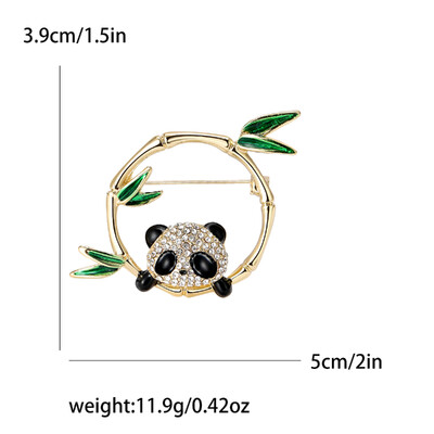 Broșe panda din bambus cu strasuri pentru femei, unisex, email, animale, ace, cadou, birou, petrecere, prieten, accesorii bijuterii