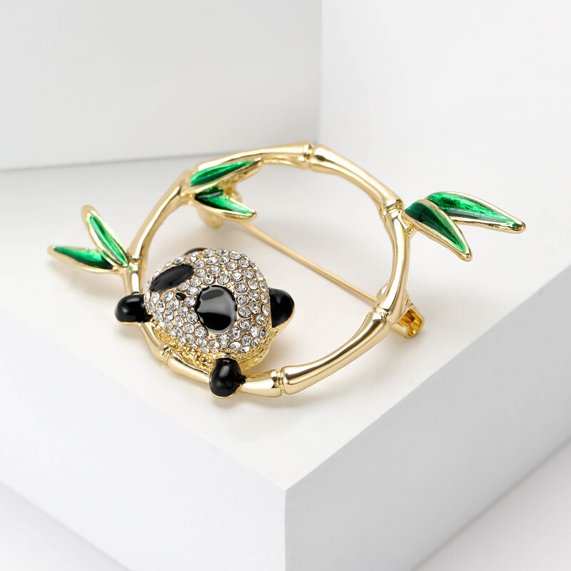 Broșe panda din bambus cu strasuri pentru femei, unisex, email, animale, ace, cadou, birou, petrecere, prieten, accesorii bijuterii