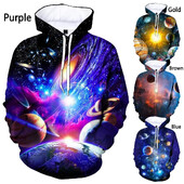 Muška i ženska jesen-zima dugih rukava, nova modna majica s kapuljačom s 3D printom Cosmic Galaxy Movement Top pulover