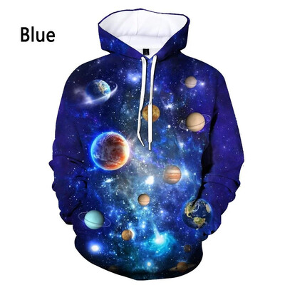 Muška i ženska jesen-zima dugih rukava, nova modna majica s kapuljačom s 3D printom Cosmic Galaxy Movement Top pulover