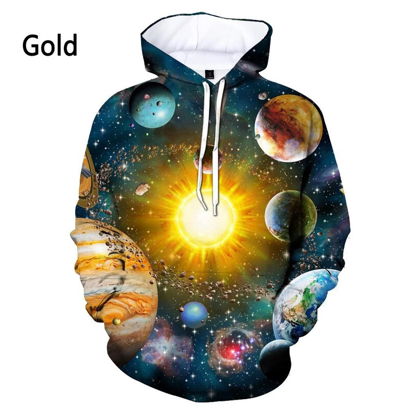 Muška i ženska jesen-zima dugih rukava, nova modna majica s kapuljačom s 3D printom Cosmic Galaxy Movement Top pulover