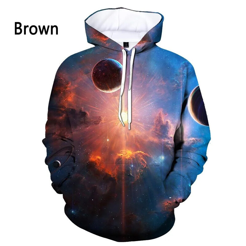Muška i ženska jesen-zima dugih rukava, nova modna majica s kapuljačom s 3D printom Cosmic Galaxy Movement Top pulover