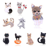 Jaukā Pride Cat broša ballītei Shell Metāla bantīte Zaļā kristāla emaljas piespraude, Melna dzīvnieku sakta sievietēm Juvelierizstrādājumu aksesuāri