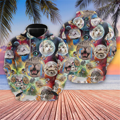 Vicces Barbecue Cat Grafikus pulóverek Galaxy Cats kapucnis pulóverek férfi ruhák Harajuku divat űrpulóverek Rajzfilm Y2k fiú felsők