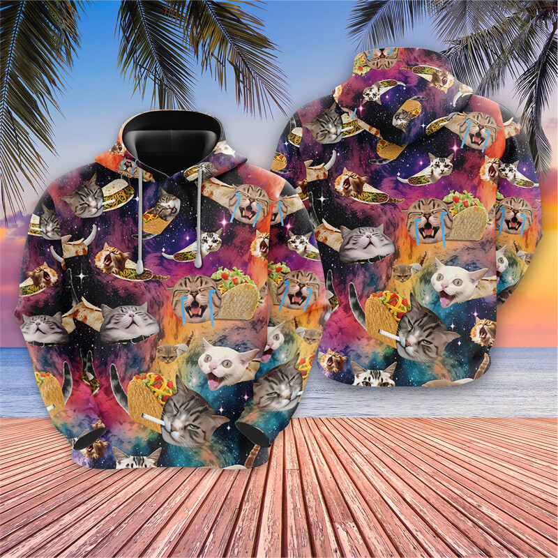 Vicces Barbecue Cat Grafikus pulóverek Galaxy Cats kapucnis pulóverek férfi ruhák Harajuku divat űrpulóverek Rajzfilm Y2k fiú felsők