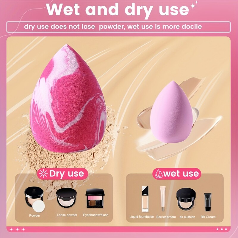 8 bucăți puf de machiaj burete uscat și umed pudră cosmetică profesională fond de ten Machiaj cu ridicata pentru femei Instrument de machiaj Blender