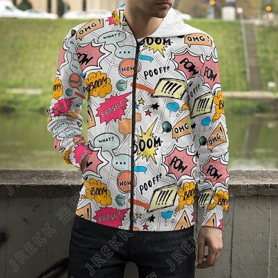 Karikatūras 3D drukas džemperi ar kapuci eksplodēti burti panku grafiti ar rāvējslēdzēju uz augšu kapuces Vīriešu sievietes, bērni, modes ielas apģērbi, apģērbi