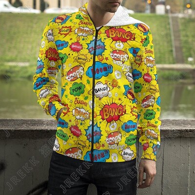 Karikatūras 3D drukas džemperi ar kapuci eksplodēti burti panku grafiti ar rāvējslēdzēju uz augšu kapuces Vīriešu sievietes, bērni, modes ielas apģērbi, apģērbi