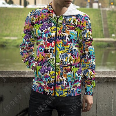 Karikatūras 3D drukas džemperi ar kapuci eksplodēti burti panku grafiti ar rāvējslēdzēju uz augšu kapuces Vīriešu sievietes, bērni, modes ielas apģērbi, apģērbi
